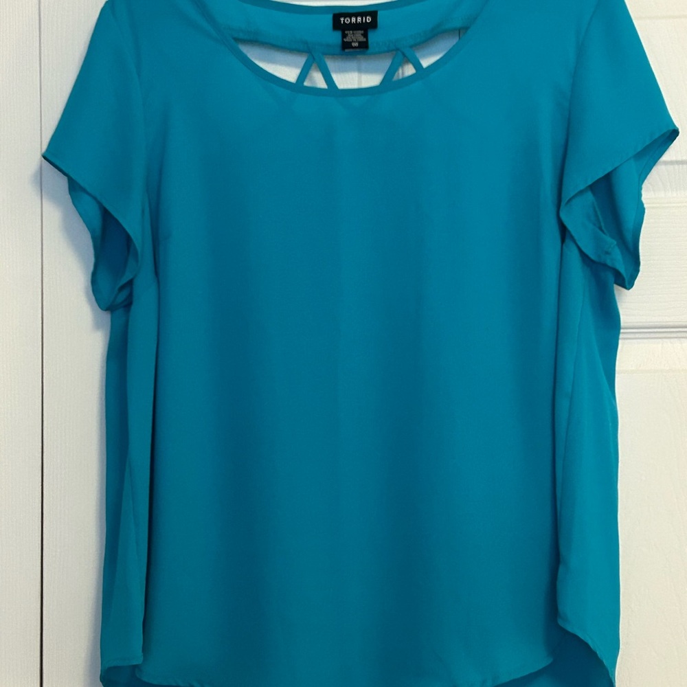 Torrid Teal Blouse with Cutout Detail